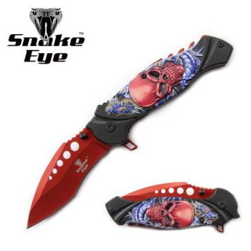 Snake Eye Spring Assist Knife – Mean Skull Design SE-5156RD